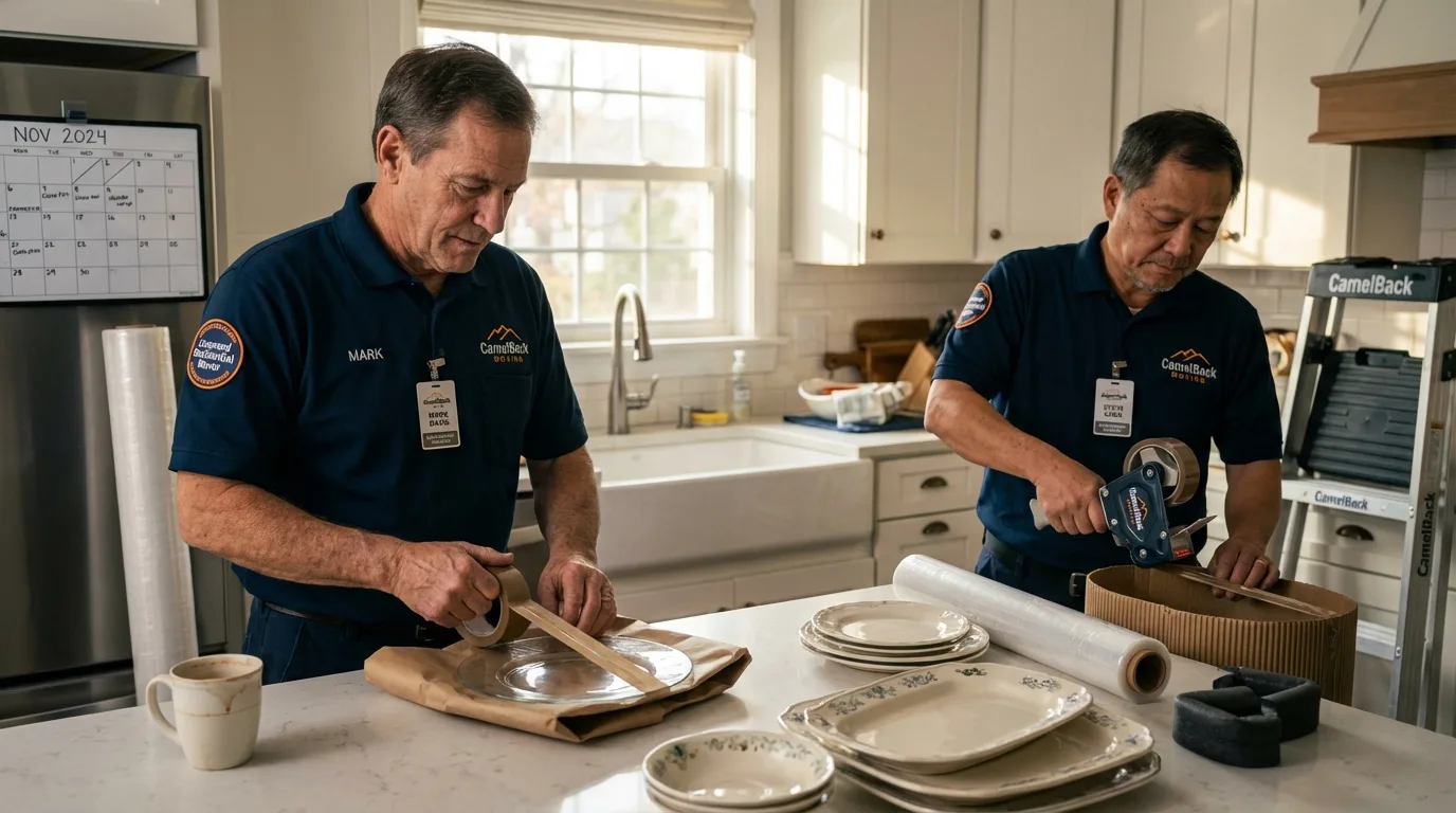 Professional crew packing kitchen dishware in Smithland, KY